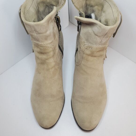Sam Edelman Louie Western Ankle Boot Beige Fringe Stacked Heel Size 8 - Picture 11 of 16
